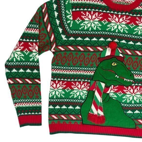 33 Degrees Ugly Christmas Sweater XXL T-Rex Dinosaur Presents Pullover XMAS NWOT - Picture 3 of 16